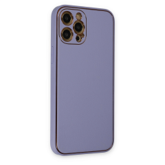 İphone 12 Pro Max Kılıf Coco Deri Silikon Kapak - Açık Lila