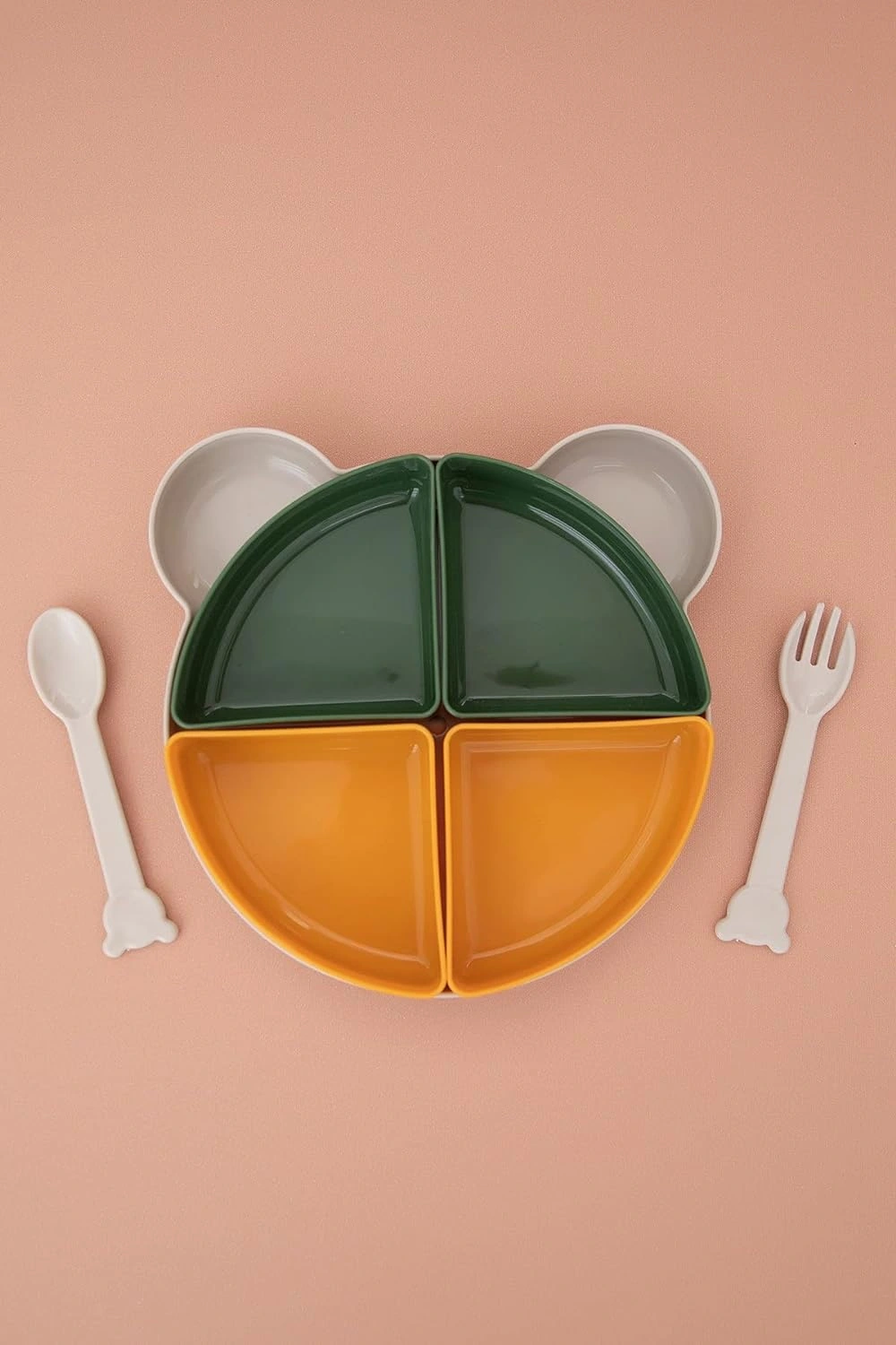 Tabldot Mama Tabağı Çıkarılabilir Kaseli -tepsili 4 Bölmeli Çatal Kaşıklı Ayıcık Beslenme Kabı