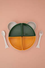 Tabldot Mama Tabağı Çıkarılabilir Kaseli -tepsili 4 Bölmeli Çatal Kaşıklı Ayıcık Beslenme Kabı