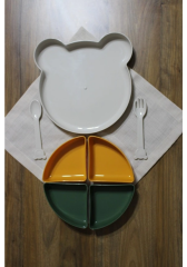 Tabldot Mama Tabağı Çıkarılabilir Kaseli -tepsili 4 Bölmeli Çatal Kaşıklı Ayıcık Beslenme Kabı