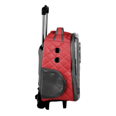 Markapet Deri İşlemeli Tekerlekli Kedi Köpek Taşıma Çantası 25x35x40 cm Kırmızı