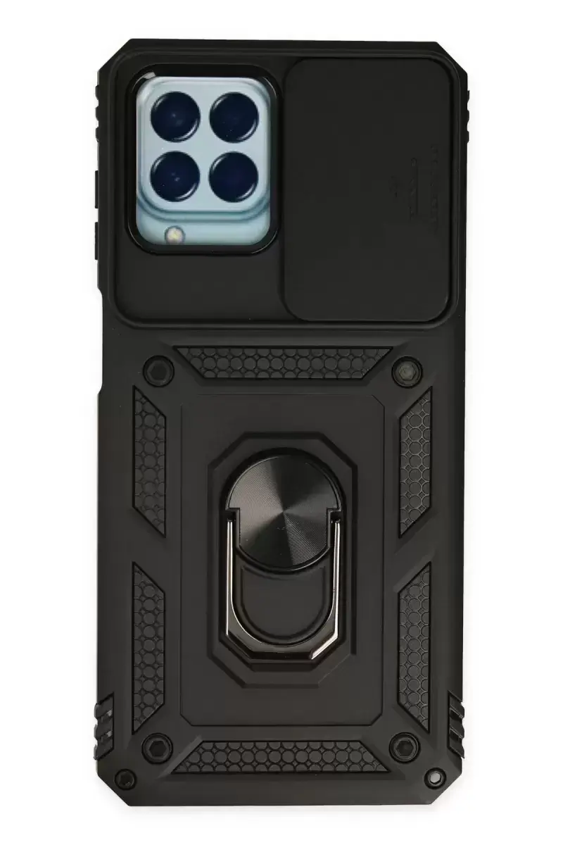 Newface Samsung Galaxy M33 Kılıf Pars Lens Yüzüklü Silikon - Siyah