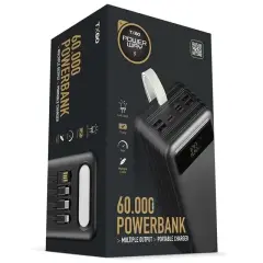 Powerway Tx60 Siyah 60000 Mah Çoklu Çıkış Dijital Göstergeli Ekstra Kablolu Powerbank