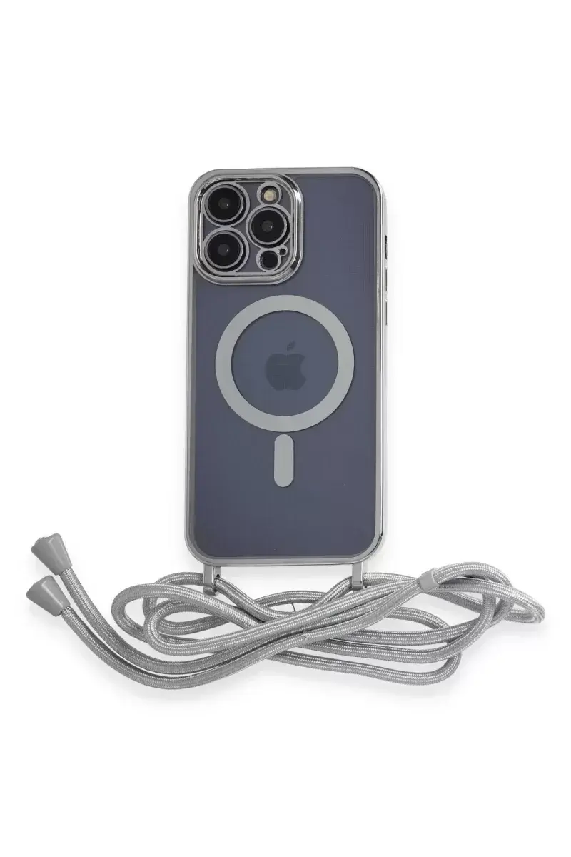 Newface İphone 12 Pro Max Kılıf Divo Lazer Askılı Magsafe Kapak - Gümüş