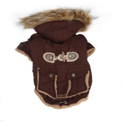 Antler Buttoned Coat Küçük Irklar İçin Kapşonlu Köpek Montu Large