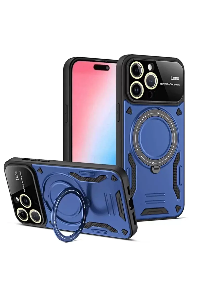 Newface İphone 15 Pro Joy Lens Standlı Kapak - Lacivert