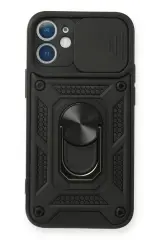 Newface İphone 12 Mini Kılıf Pars Lens Yüzüklü Silikon - Siyah