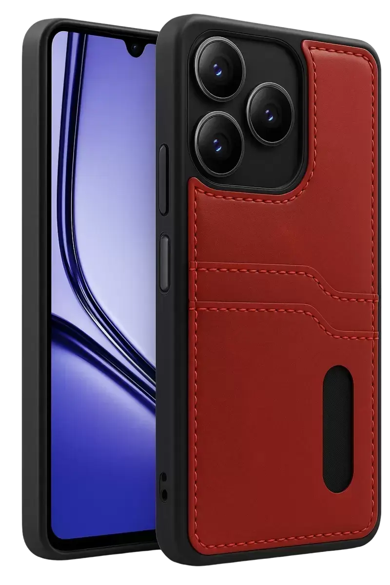 Newface Realme Note 50 4g Kılıf Sara Kartvizitli Deri Kılıf - Kırmızı