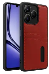 Newface Realme Note 50 4g Kılıf Sara Kartvizitli Deri Kılıf - Kırmızı