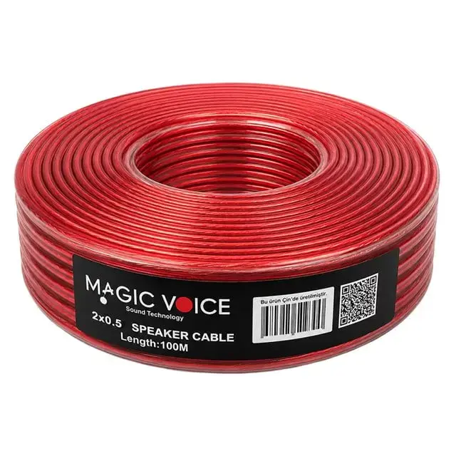 Magicvoice Mv-29553 2x0.50mm Siyah Şeffaf Kırmızı Çizgili 100 Metre Cca Hoparlör Kablosu
