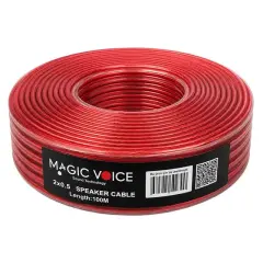 Magicvoice Mv-29553 2x0.50mm Siyah Şeffaf Kırmızı Çizgili 100 Metre Cca Hoparlör Kablosu