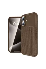 Newface İphone 16 Kılıf Auto Focus Karbon Kapak - Kahverengi