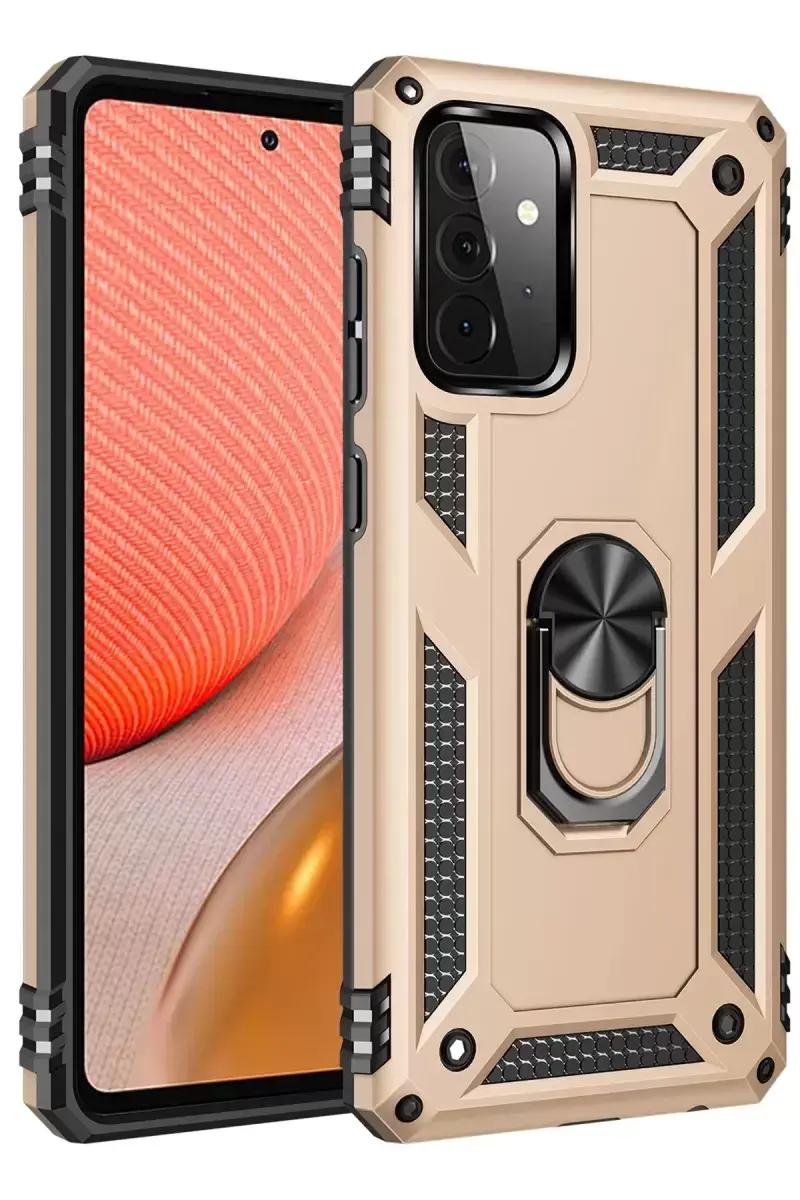 Newface Samsung Galaxy A72 Kılıf Sofya Yüzüklü Silikon Kapak - Gold