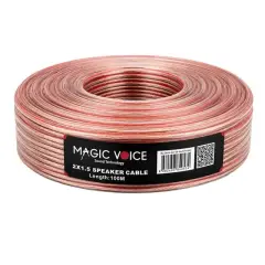 Magicvoice 2x1.50 Şeffaf Kırmızı Çizgili 100 Metre Hoparlör Kablosu