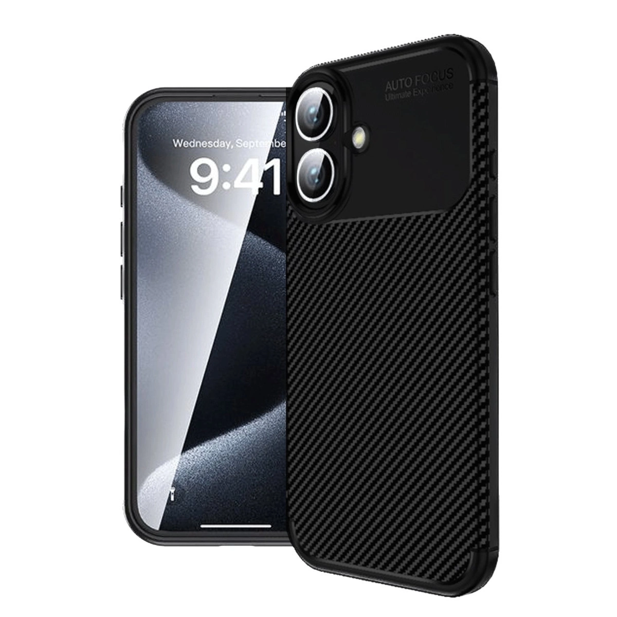 İphone 16 Kılıf Auto Focus Karbon Kapak - Siyah