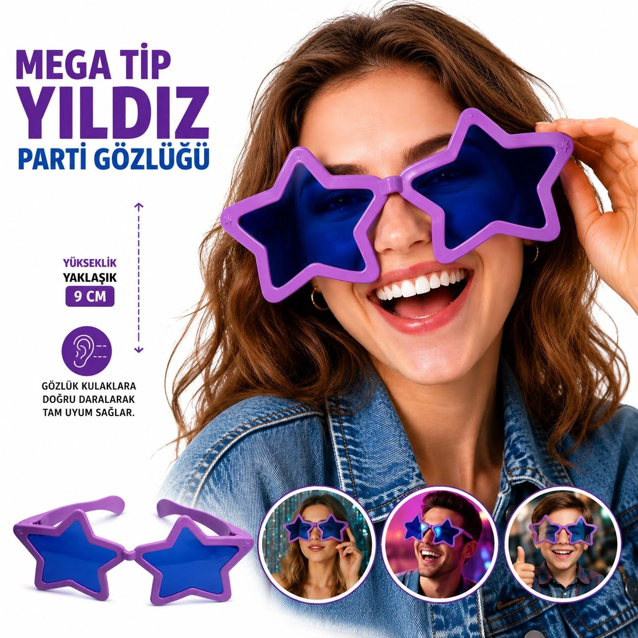 Mega Tip Yıldız Parti Gözlüğü Mor Renk