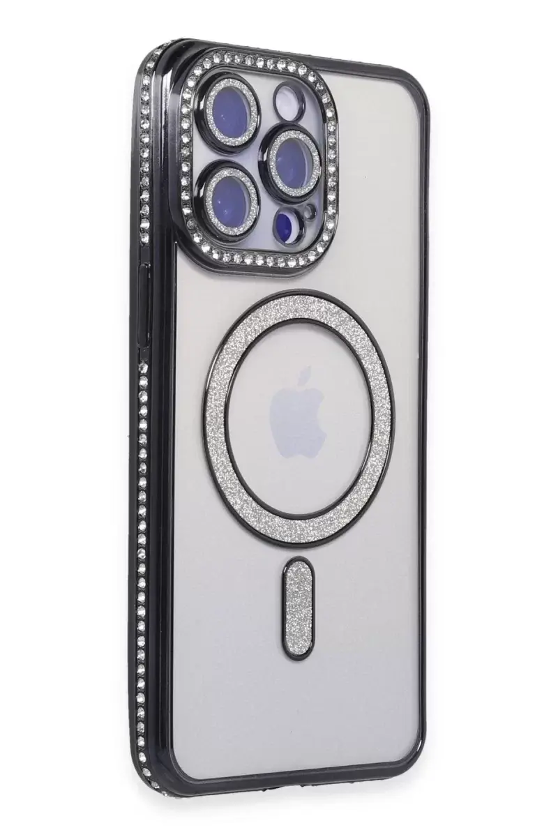 Newface İphone 15 Pro Kılıf Joke Simli Magneticsafe Kılıf - Siyah
