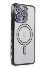 Newface İphone 15 Pro Kılıf Joke Simli Magneticsafe Kılıf - Siyah