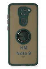 Newface Xiaomi Redmi Note 9 Kılıf Montreal Yüzüklü Silikon Kapak - Yeşil