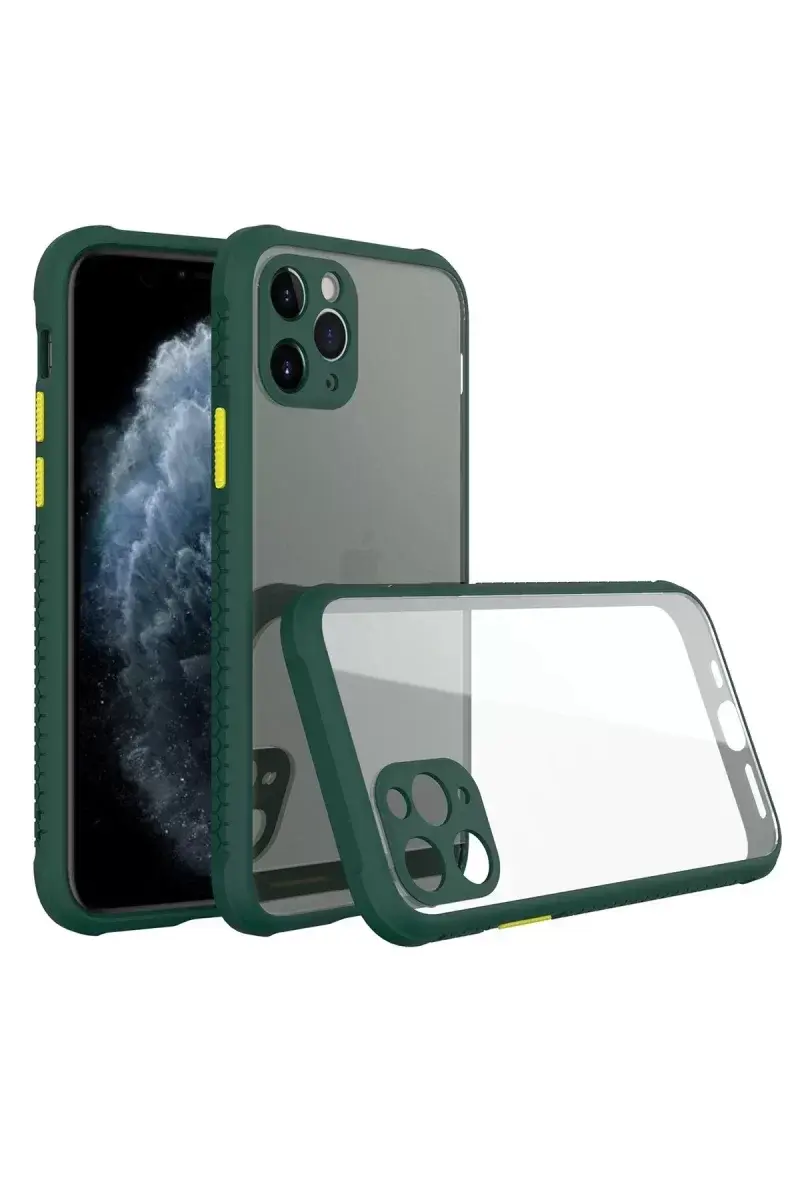 Newface İphone 11 Pro Kılıf Miami Şeffaf Silikon - Koyu Yeşil