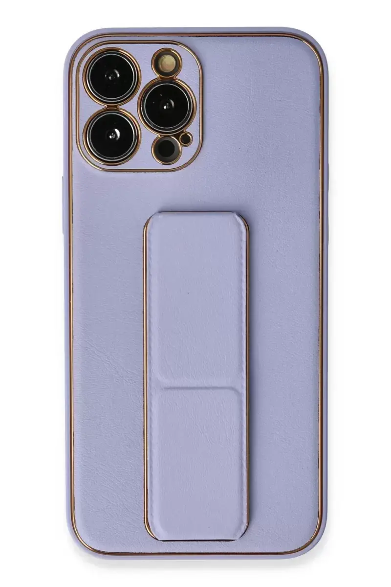 Newface Apple İphone 13 Pro Kılıf Coco Deri Standlı Kapak - Lila