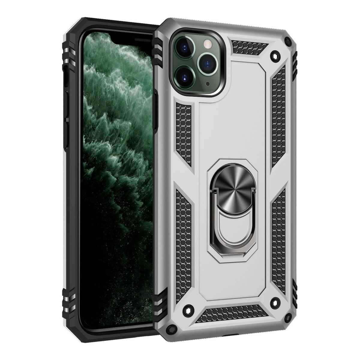 İphone 11 Pro Kılıf Sofya Yüzüklü Silikon Kapak - Gümüş