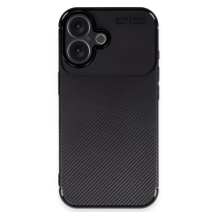 İphone 16 Plus Kılıf Auto Focus Karbon Kapak - Siyah