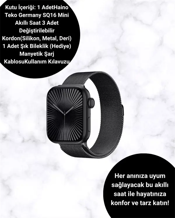 Mini Series 10 Akıllı Saat | 3 Kordon + Bileklik Hediyeli, Tüm Telefonlarla Uyumlu