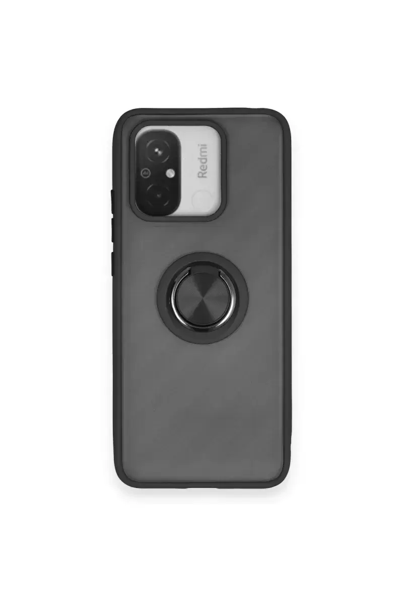 Newface Xiaomi Redmi 12c Kılıf Montreal Yüzüklü Silikon Kapak - Siyah