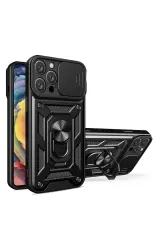 Newface İphone 16 Pro Kılıf Pars Lens Yüzüklü Silikon - Siyah