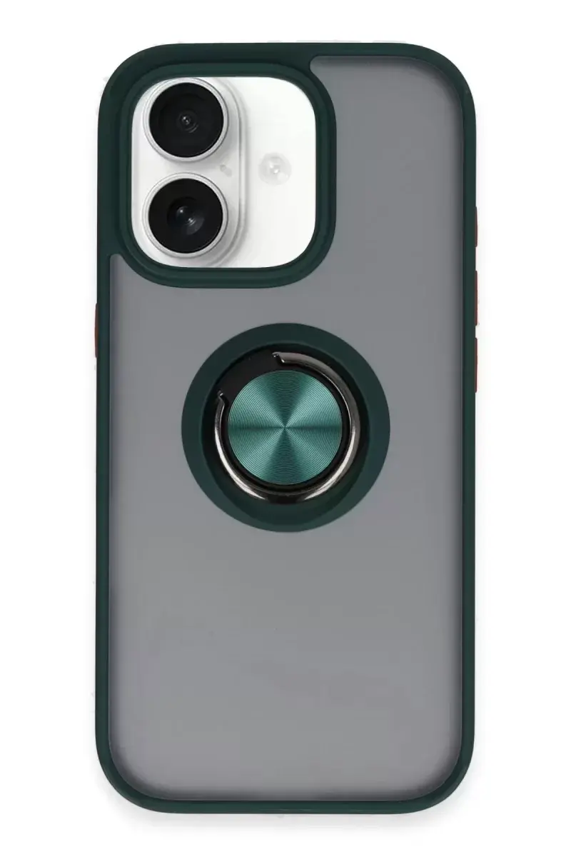 Newface İphone 16 Kılıf Montreal Yüzüklü Silikon Kapak - Yeşil