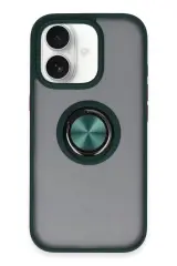 Newface İphone 16 Kılıf Montreal Yüzüklü Silikon Kapak - Yeşil