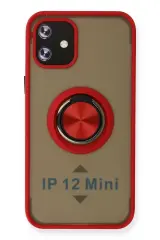 Newface İphone 12 Mini Kılıf Montreal Yüzüklü Silikon Kapak - Kırmızı
