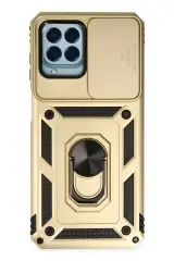Newface Samsung Galaxy M33 Kılıf Pars Lens Yüzüklü Silikon - Gold