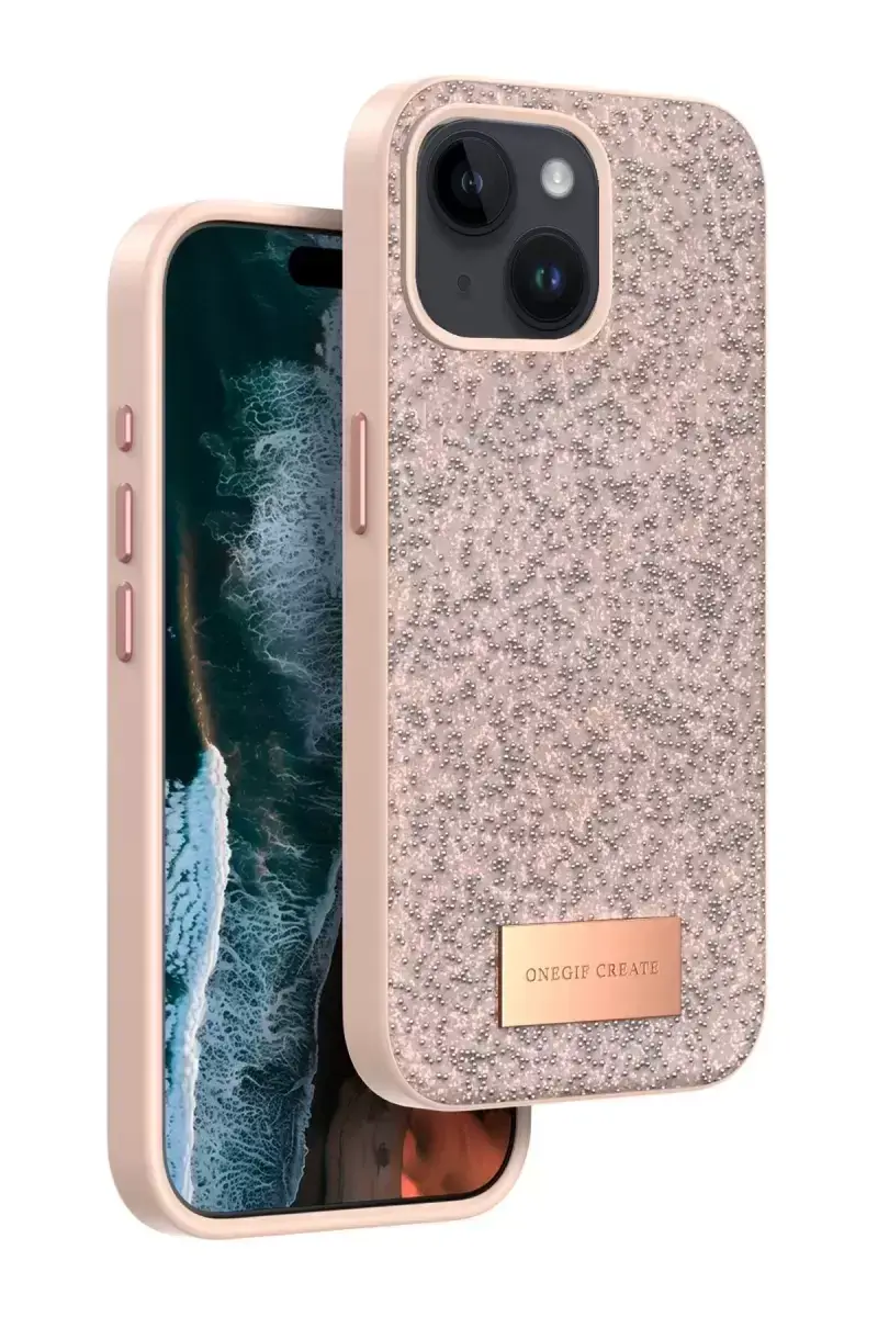 Onegif Apple İphone 15 Bright Simli Kapak - Pembe