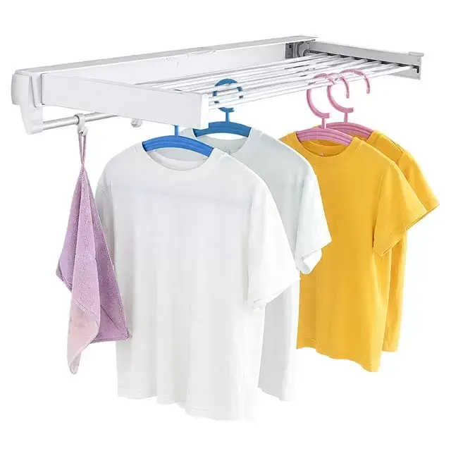 Sunup Sn-37717 Katlanabilir Çamaşır Askılığı Duvara Monte Gizli Balkon Akordeon Kurutma Beyaz