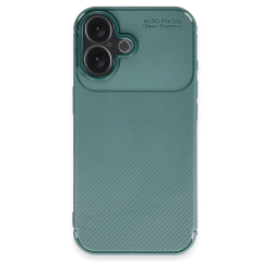 İphone 16 Kılıf Auto Focus Karbon Kapak - Koyu Yeşil