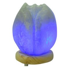 Kabartma Lale Desenli Doğal Kaya Tuzu Lambası Kablolu Ampullü Beyaz 1-2 Kg