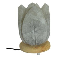 Kabartma Lale Desenli Doğal Kaya Tuzu Lambası Kablolu Ampullü Beyaz 1-2 Kg