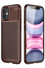 Newface İphone 12 Mini Kılıf Auto Focus Karbon Kapak - Kahverengi