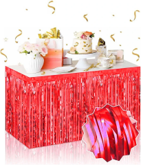 Kendinden Yapışkanlı Kırmızı Metalize Püsküllü Masa Eteği – 75 X 275 Cm Parti Süslemesi