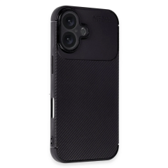 İphone 16 Plus Kılıf Auto Focus Karbon Kapak - Siyah