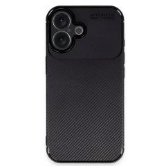 İphone 16 Plus Kılıf Auto Focus Karbon Kapak - Siyah