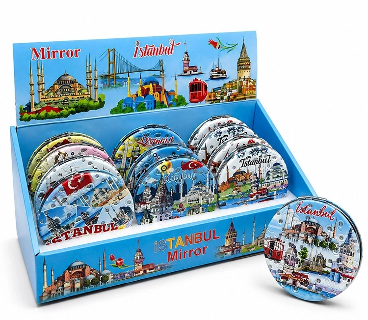 Taşlı İstanbul Temalı İnce El Aynası Alk5819