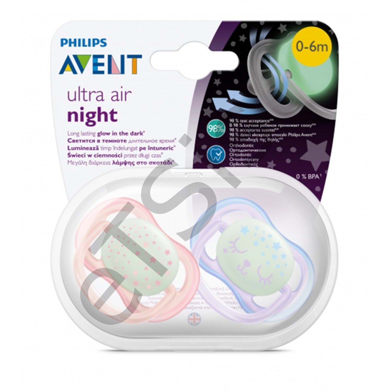 Philips Avent Ultra Air Night Karanlıkta Parlar Gece Emziği 0-6 ay Kız