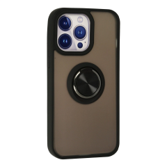 İphone 13 Pro Max Kılıf Montreal Yüzüklü Silikon Kapak - Siyah