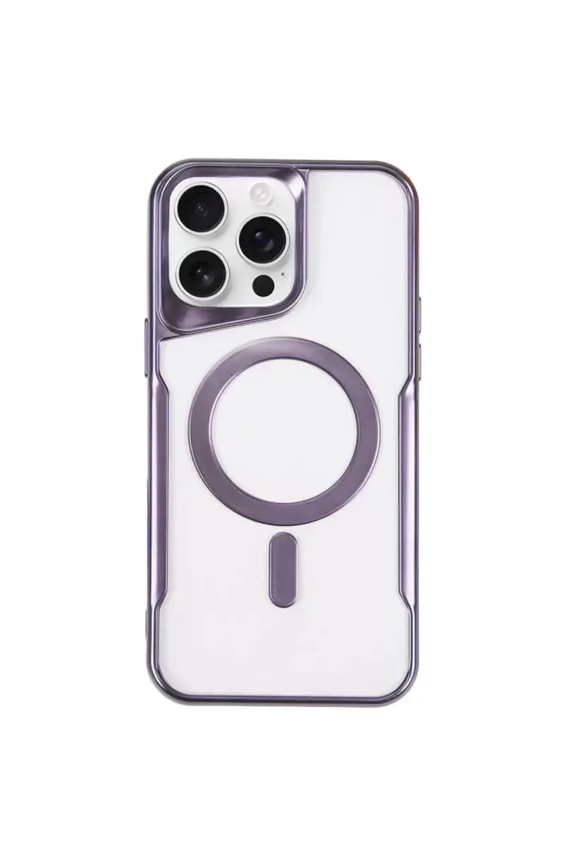 Newface Apple İphone 15 Pro Kılıf Boyi Magsafe Silikon Kapak - Derin Mor