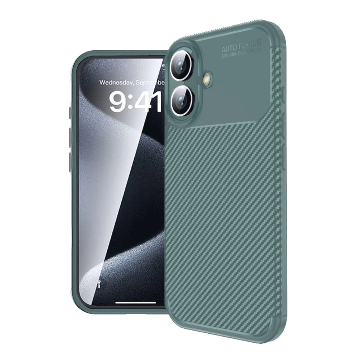 İphone 16 Plus Kılıf Auto Focus Karbon Kapak - Koyu Yeşil