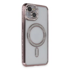İphone 13 Kılıf Joke Simli Magneticsafe Kılıf - Pembe