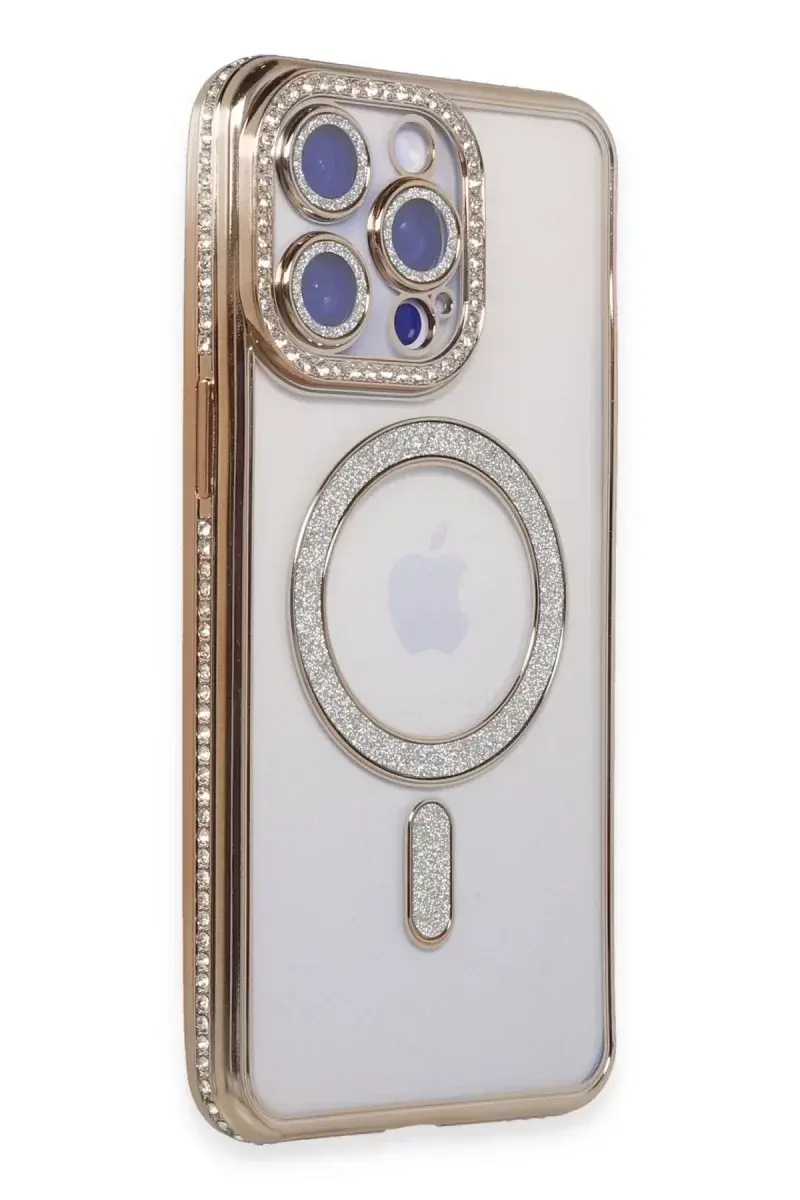 Newface İphone 15 Pro Kılıf Joke Simli Magneticsafe Kılıf - Gold